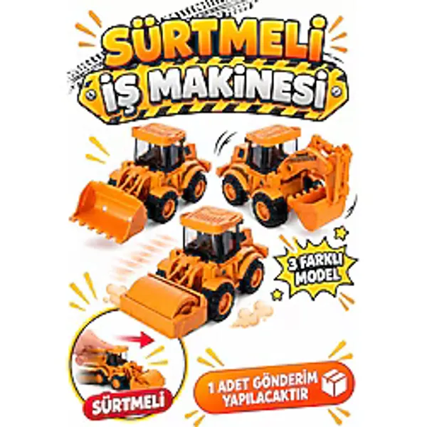 Craftivio Sürtmeli Iş Makinesi Oyuncak 13,5 cm - Kepçe, Silindir, Ekskavatör - 1 Adet - 3+ Yaş
