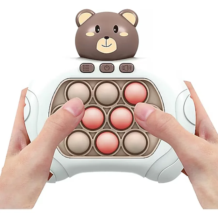 Creative Games Sevimli Ayıcık Işıklı ve Sesli Pilli Popit Eğitici Oyuncak Push Pop Konsol 4 Farklı Oyun Modlu - Krem