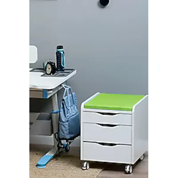 Creo Mobili Çekmeceli Kilitli Tekerlekli Sirius Keson, Oturulabilir Ofis ve Ev Komodini, Ekru/Yeşil