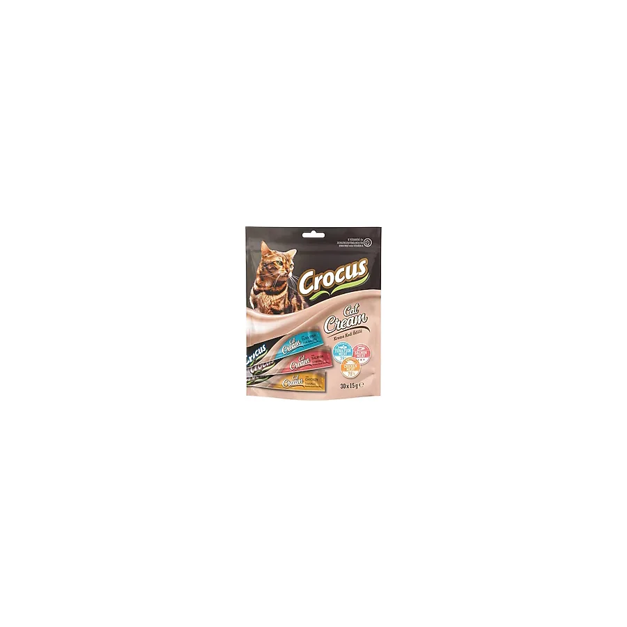 Crocus Karışık Tavuklu Ton Balıklı ve Somonlu 30x15 gr Krema Kedi Ödül Kreması