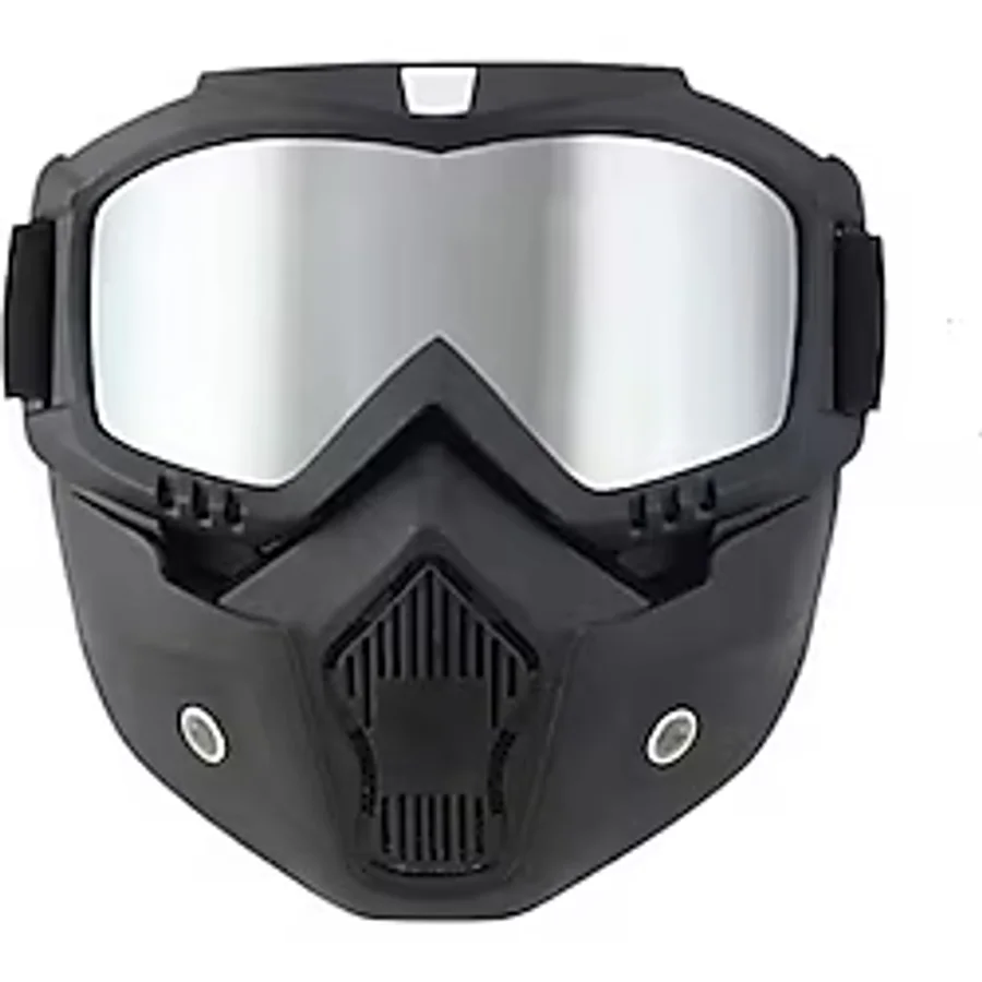 Cross Uyumlu Motosiklet Bisiklet Açık Kask Maskesi Süngerli Bant Lastikli Jet Maske Ayna Camlı
