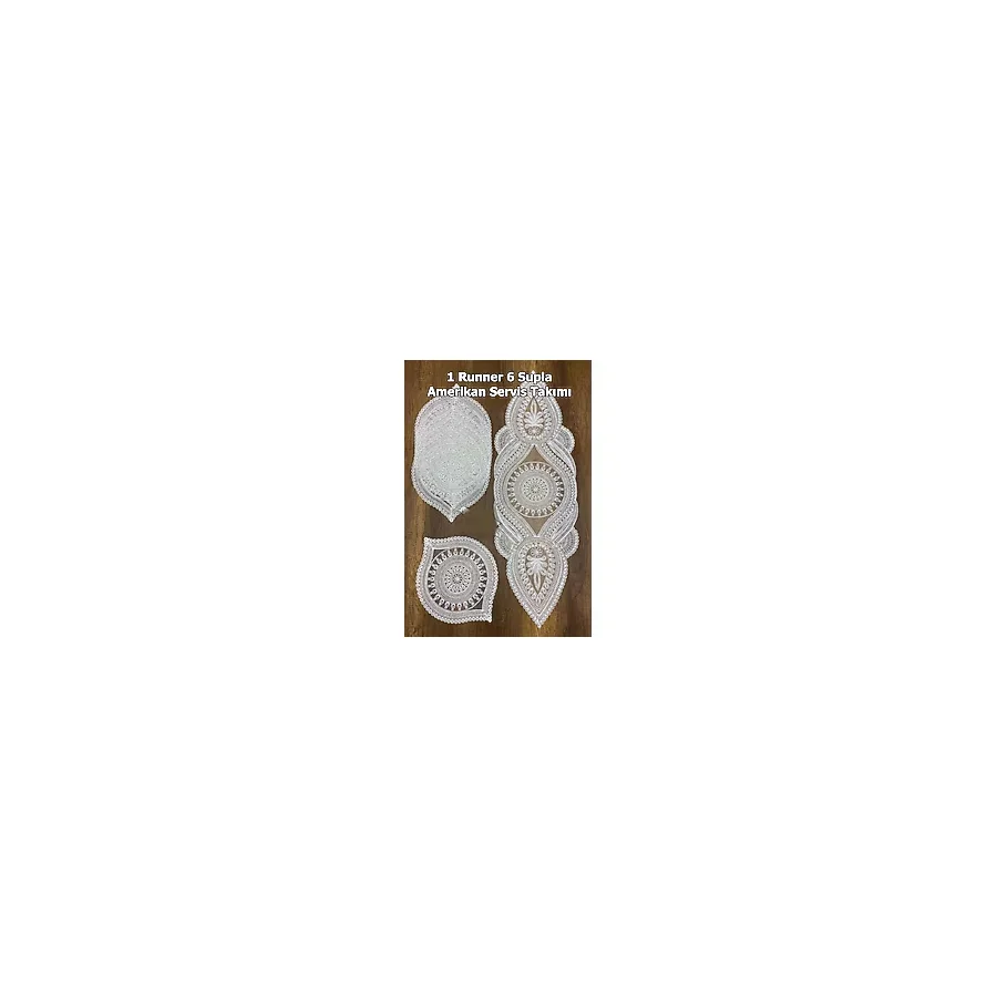 Çt Çeyizci Tekstil Supla Runner Seti Sunumluk Kordone Nakışlı Modern Amerikan Servis Takımı 6 Kişilik Set