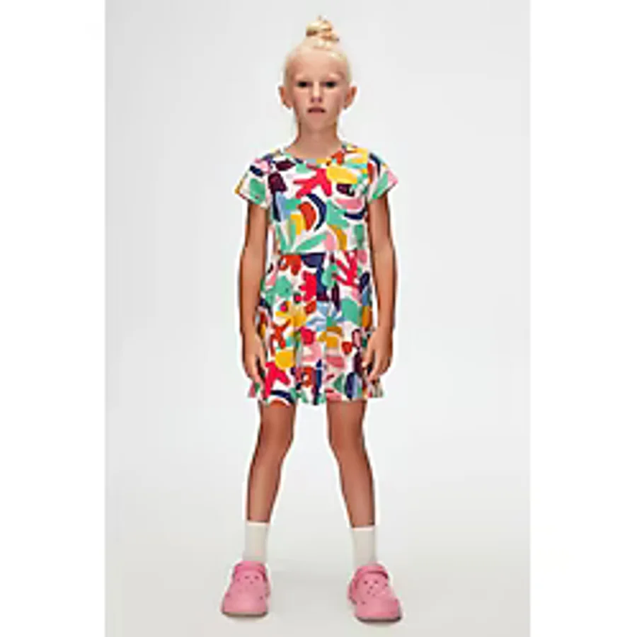 Cutouts Foliage Kız Çocuk Desenli Kısa Kollu Elbise - 8 Yaş