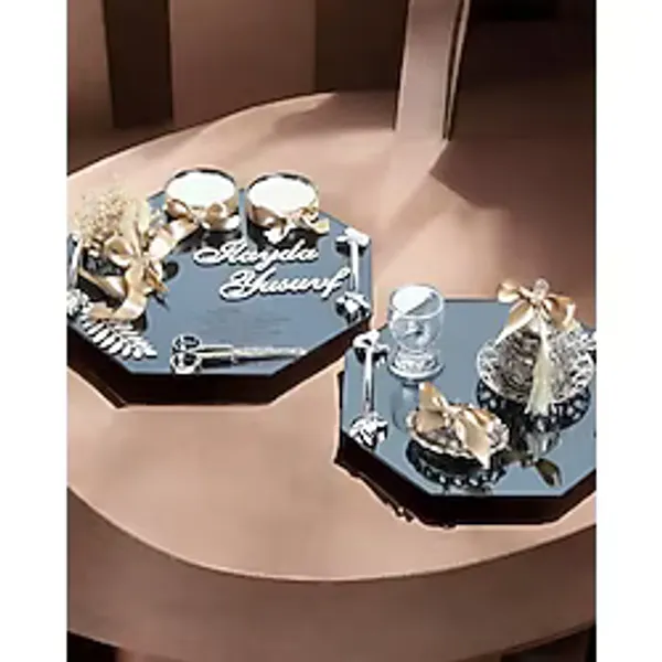 Cyzhome Affinity Sekizgen Gümüş Söz Nişan Tepsisi Ve Damat Kahve Fincan Tepsi Seti Çok Renkli