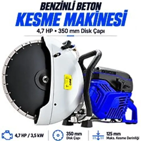 Czb350 Benzinli Beton Ve Taş Kesme Makinesi 4.7 Hp 350 Mm El Tipi 74 Cc Motor 125 Mm Kesme Derinliği