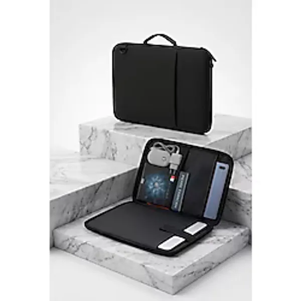 D'Vers Suya Dayanıklı 9-12.9 Inç, 13-14.9 Inç ve 15-16.9 Inç Uyumlu Siyah Çok Amaçlı Laptop ve Tablet Bölmeli El, Omuz, Organizer, Evrak, Laptop Çantası