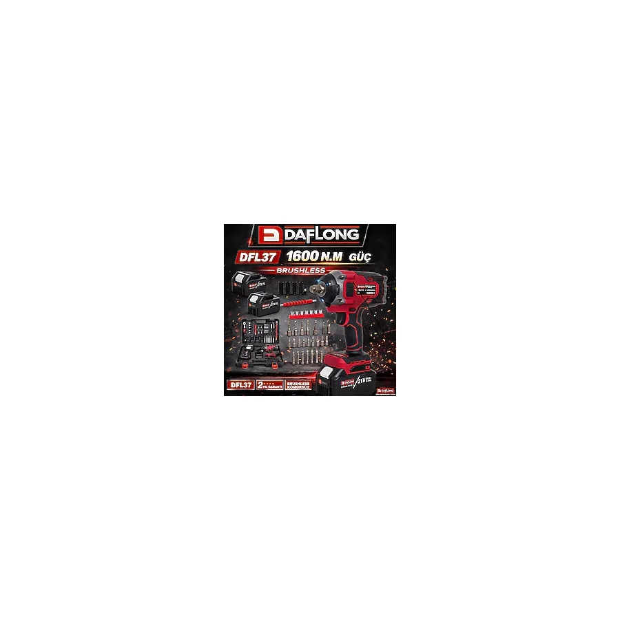 DAFLONG 21V PROFESYONEL 15 PİLLİ KÖMÜRSÜZ 1/2 1600NM TORKLU SOMUN SIKMA MAKİNASI -DFL-37E