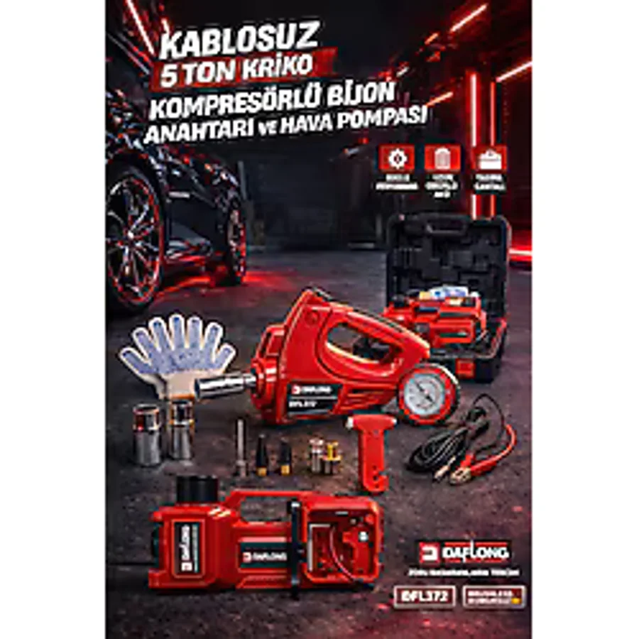 DAFLONG ELEKTRİKLİ 5 TON HİDROLİK KRIKO HAVA POMPASI BİJON ANAHTARI DFL-372