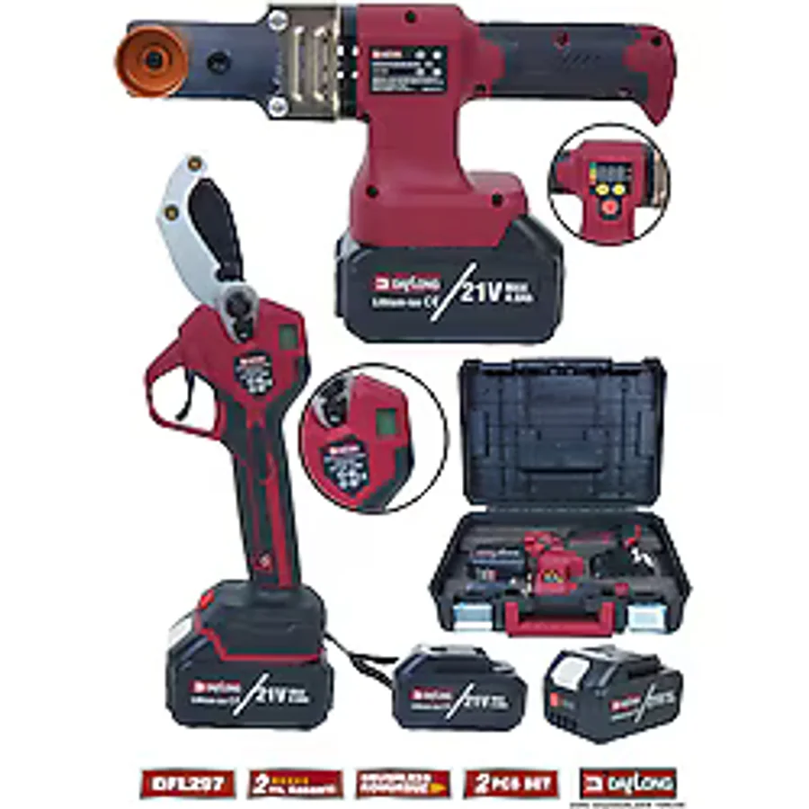Daflong Pro Kömürsüz 2'Li Set Pvc Boru Kaynak Makinası +Şarjlı Pvc Boru Makası Dfl-297
