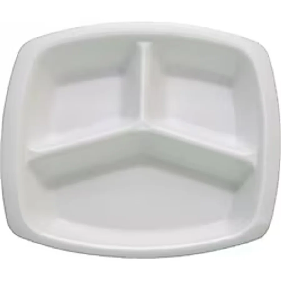 Dağyüce Tek Kullanımlık Köpük 3 Bölmeli Tabldot Köpük Tabak - 23.5x25 Cm. - 10 Adetlik 1 Paket