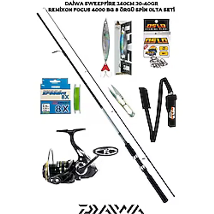Daiwa Sweepfire 240CM 20-40GR Remixon Focus Bg 4000 8 Örgü Spin Olta Seti - Gri
