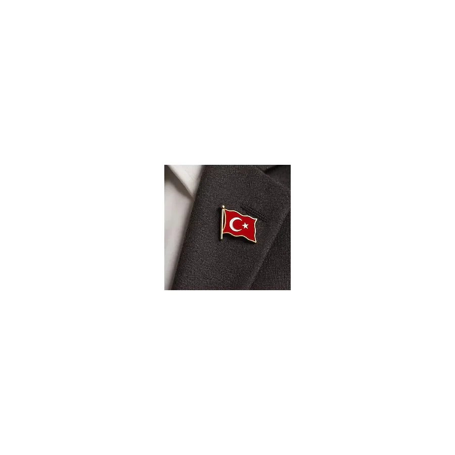 Dalgalı Bayrak Rozet Türk Bayrağı Yaka Rozeti Altın - 2 Adet Altın