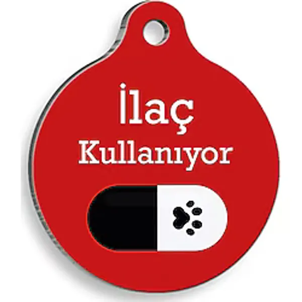 Dalis Pet Tag İlaç Kullanıyorum Siyah Hap Yuvarlak Kedi ve Köpek Künyesi 3 Cm