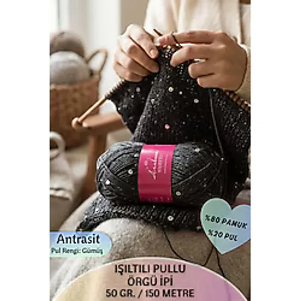 Dantelux Işıltılı Pullu Özle Örgü İpi (%80 Pamuk - %20 Metalik Pul) 50 Gr. 150 Metre NM: 3