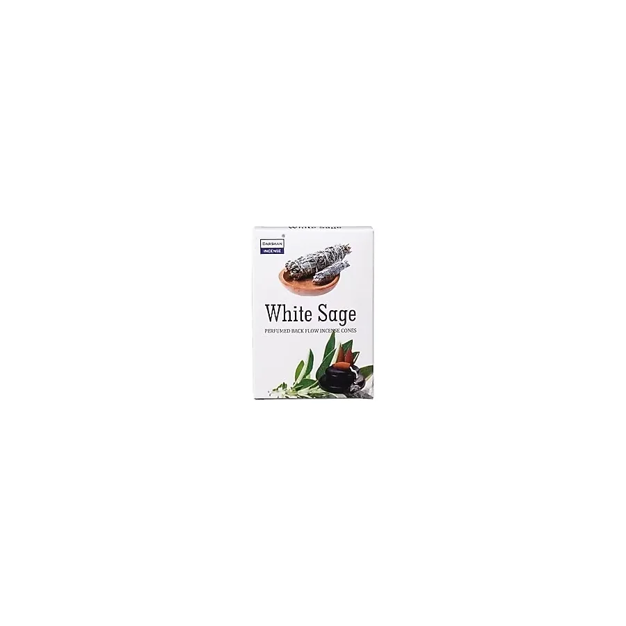 Darshan Incense Beyaz Adaçayı White Sage Kokulu Özel Aromalı Geri Akış Şelale Konik Tütsü 10lu White Sage Perfumed Back Flow Incense Cones