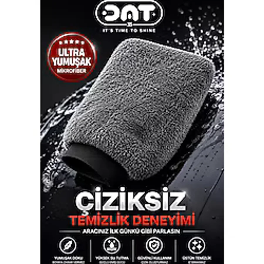 DAT35 Gri Mikrofiber Oto Yıkama Eldiveni Kaporta Araba Detay Temizlik Arac Bakım Eldiveni
