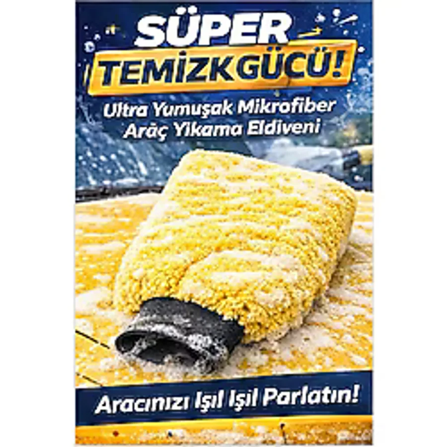 DAT35 Sarı Mikrofiber Oto Yıkama ve Pasta Cila Eldiveni - Çiziksiz Profesyonel Temizlik