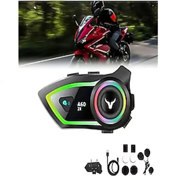 DEANB A-06 Ip67 2 Kişi 300m İNTERKOM Su Geçirmez Rgb Işık Wireless Motor Motosiklet Kask Kulaklığı