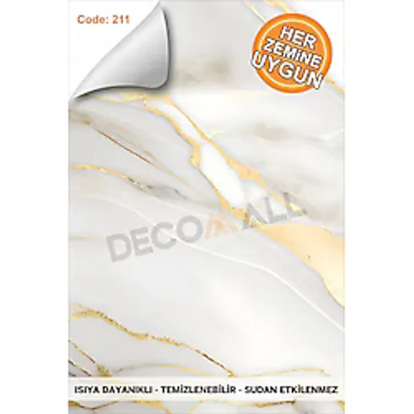DECOMALL Suya Dayanıklı 60 x 100cm Mutfak Banyo Zemin Mermer Mobilya Fayans Yapışkanlı Folyo Kaplama CODE 211