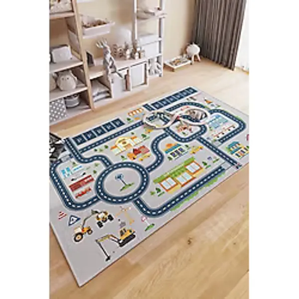 Decomia Home Dijital Kaymaz Yıkanabilir Arabalı Yol Haritası Oyun Halısı Çocuk Odası Halısı Oyun Matı