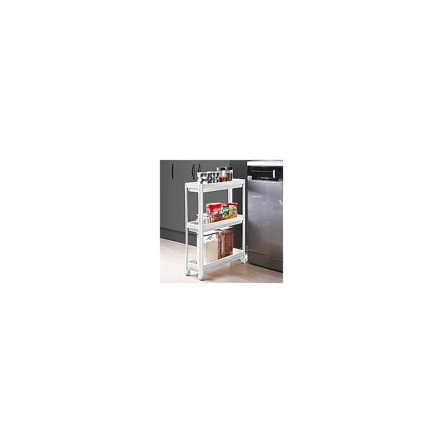 Deconox 3 Katlı Tekerlekli Slim Raf Ünitesi 3 Katlı Tekerlekli İnce Raf Ünitesi Mutfak, Banyo, Kiler ve Garaj İçin Yer Tasarruflu Düzenleyici Dar Alan Rafı (54x71x18cm) (BEYAZ)