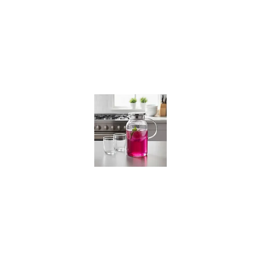 Deconox Borosilikat Cam Sürahi - Silikon Contalı Süzgeçli Metal Kapaklı Konik, Fitilli ve Düz Model Seçenekleri Isıya Dayanıklı Şeffaf Karaf (1800 ml - 2000 ml) (KONİK - 1800ML)