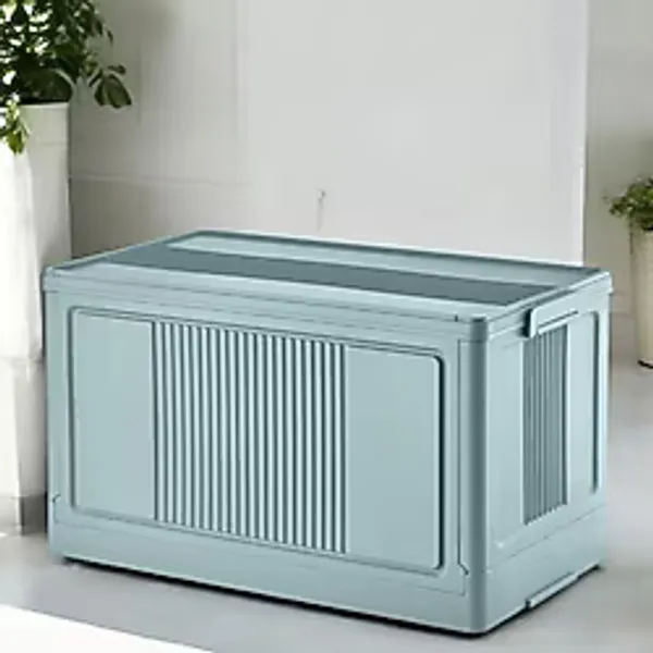 Deconox Dev Boy Katlanır Kilit Kapaklı Kasa 55 Litre Hacimli, Yer Kaplamayan Portatif Saklama Kutusu Ardiye, Balkon, Mutfak, Kiler, Bahçe ve Araç Bagajı İçin Güvenli Organizer (MAVİ)