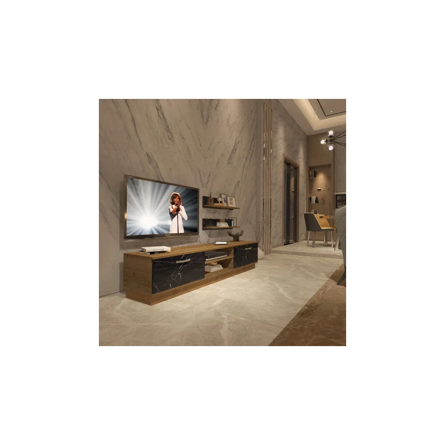 Decoraktiv Eko 4b Mdf Dvd Tv Ünitesi Tv Sehpası Pera Siyah Mermer