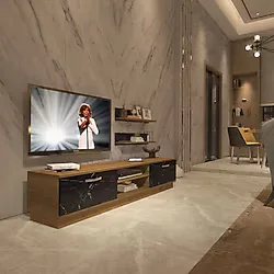 Decoraktiv Eko 4b Mdf Dvd Tv Ünitesi Tv Sehpası Pera Siyah Mermer
