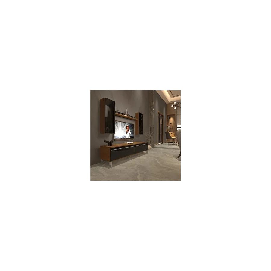 Decoraktiv Eko 5d Mdf Std Krom Ayaklı Tv Ünitesi Tv Sehpası Ceviz Siyah - Ceviz - Siyah