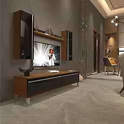 Decoraktiv Eko 5d Mdf Std Krom Ayaklı Tv Ünitesi Tv Sehpası Ceviz Siyah - Ceviz - Siyah