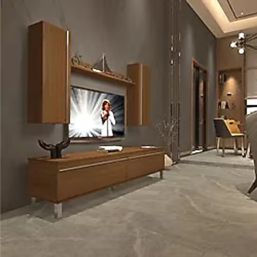 Decoraktiv Eko 5d Mdf Std Krom Ayaklı Tv Ünitesi Tv Sehpası Naturel Ceviz