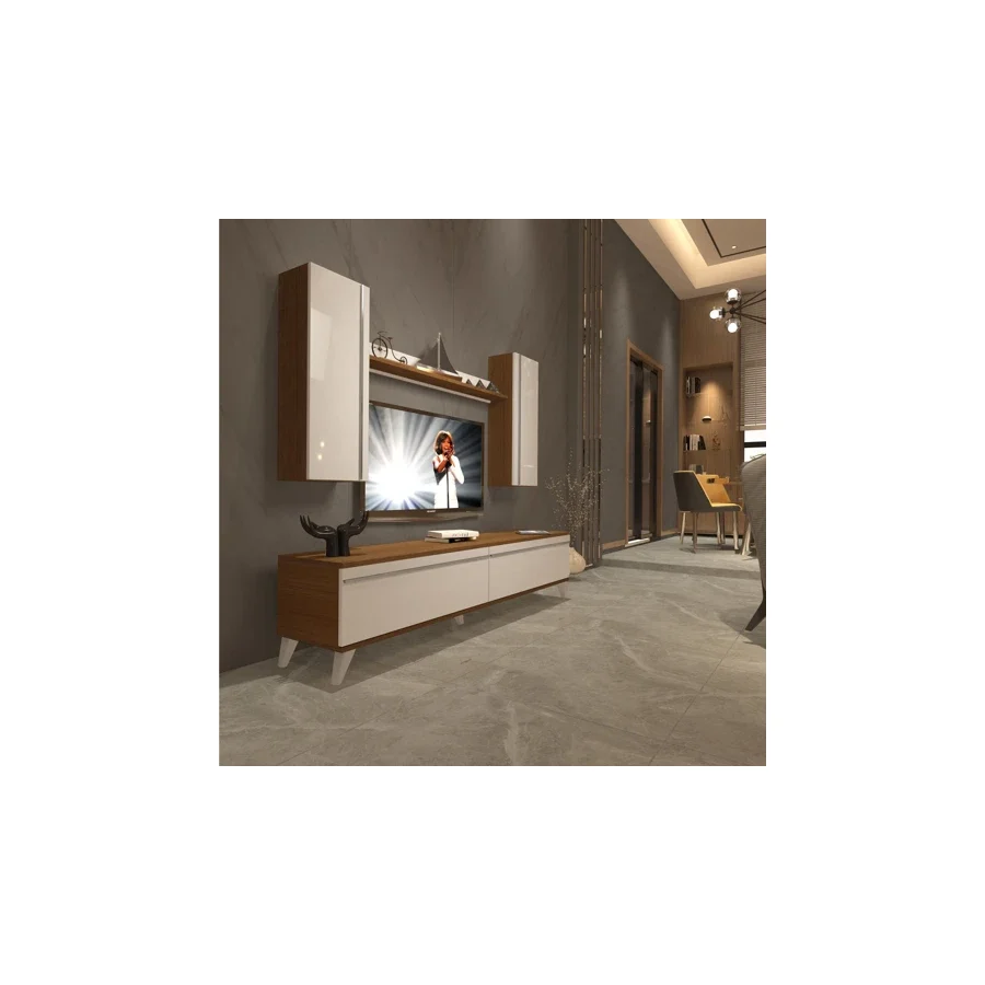 Decoraktiv Eko 5d Mdf Std Retro Tv Ünitesi Tv Sehpası Beyaz Ceviz - Beyaz - Ceviz