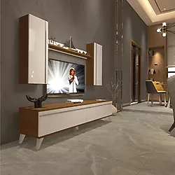 Decoraktiv Eko 5d Mdf Std Retro Tv Ünitesi Tv Sehpası Beyaz Ceviz - Beyaz - Ceviz