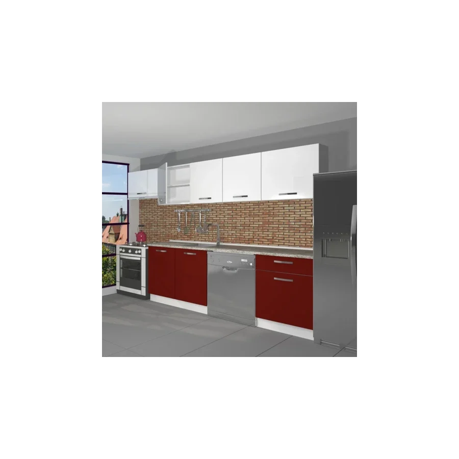 Decoraktiv Elite 280 Mdf Hazır Mutfak Dolabı - Tezgah Dahil - Bordo - Beyaz