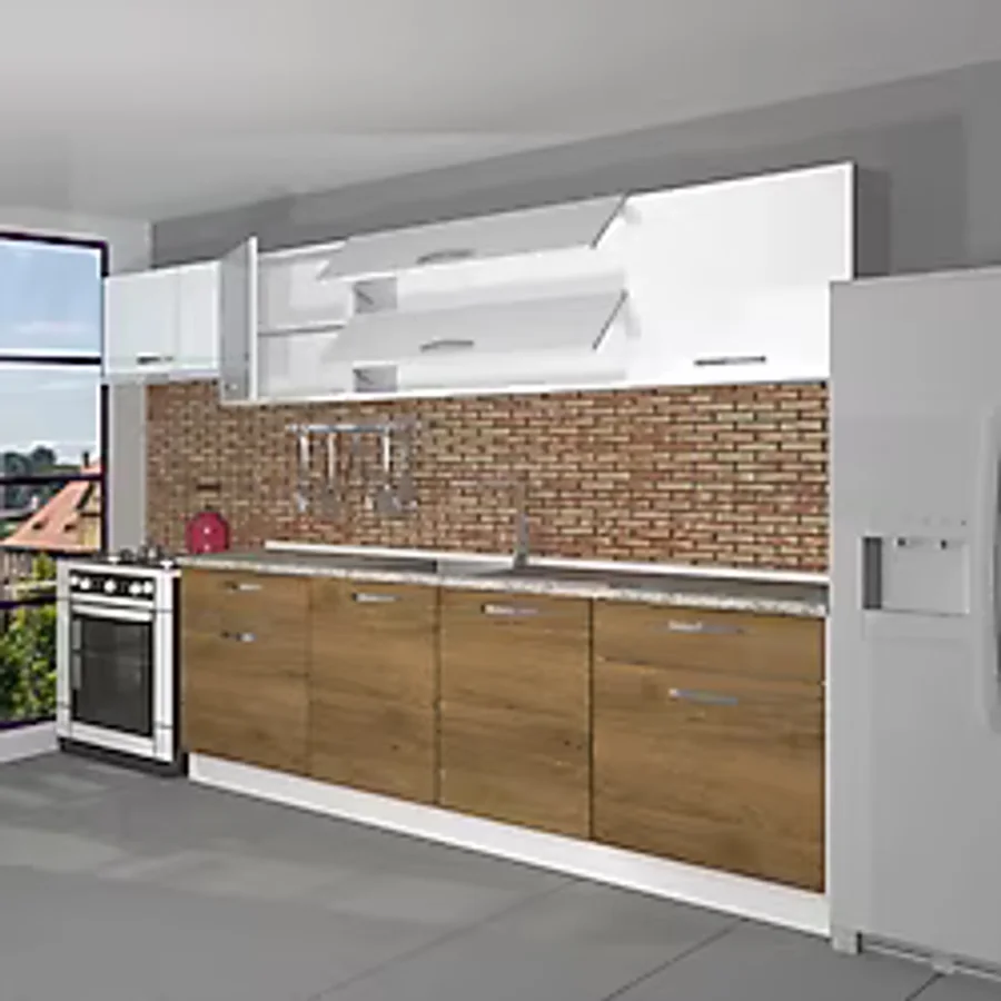 Decoraktiv Prestij 280 Hazır Mutfak Dolabı - Tezgah Dahil - Parlak Beyaz
