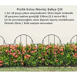 DECORELAX Bahçe Çiti 10'lu Set 330cm Model - 2 Siyah Siyah