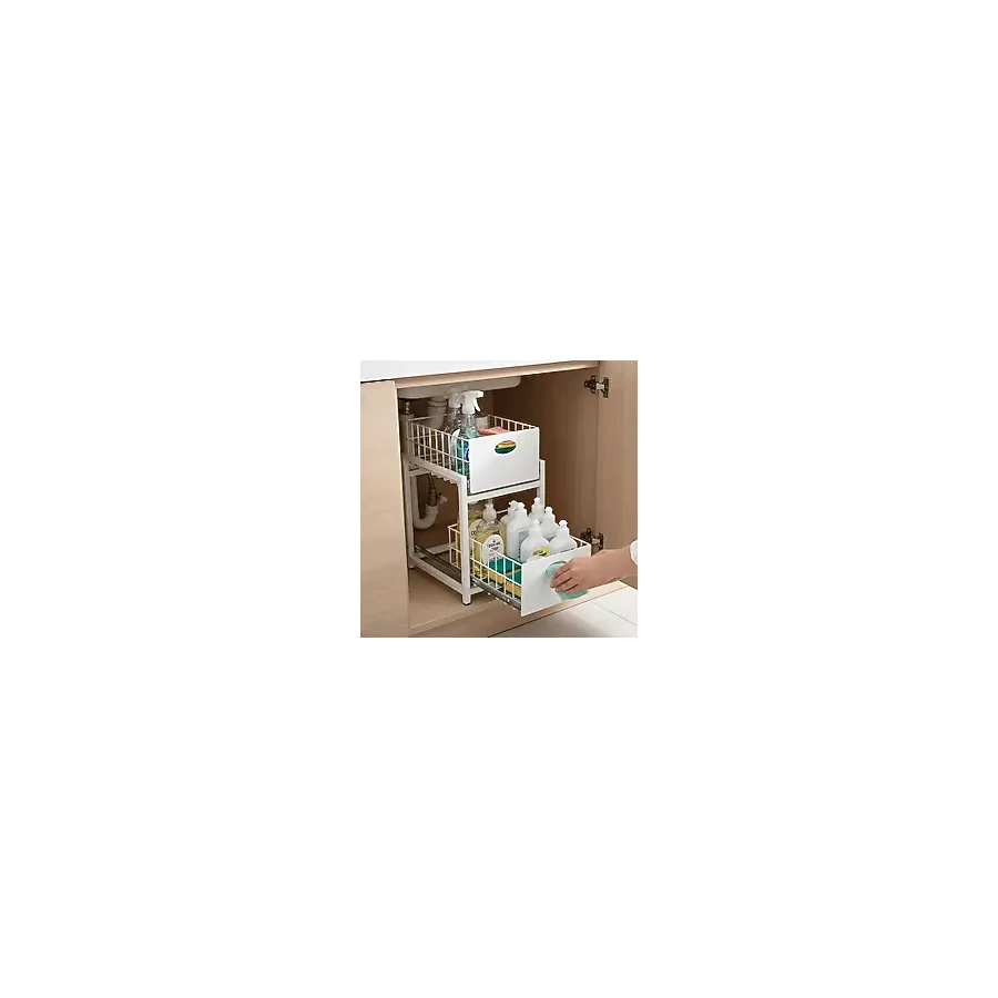 Decorelax Beyaz 2 Çekmeceli Organizer Sepet - 25X42 Cm, Raylı Sistem, Çok Amaçlı Kullanım