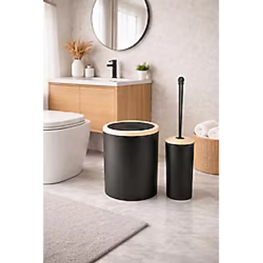 Decorev 2'li Banyo Seti Çöp Kovası ve Tuvalet Fırçası -DC-6879 - Siyah