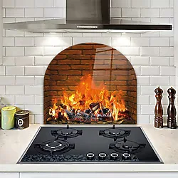 Decorita Cam Ocak Arkası Koruyucu Oval Şekilli Odunlu Şömine 52CM x 60CM
