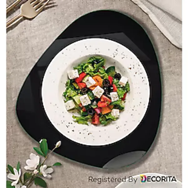 Decorita Cam Tabak Kahvaltı Tabağı Cam Supla 2'li Takım Düz Renk - Siyah 32cm X 35cm