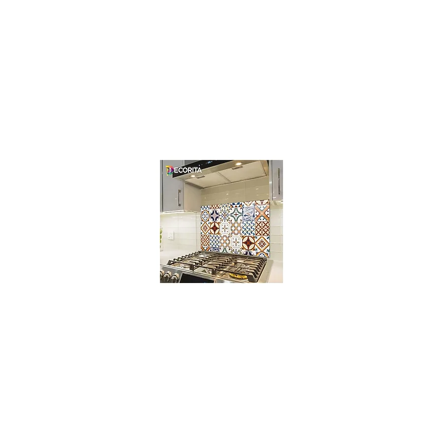 DECORİTA Çini Desen Cam Ocak Arkası Koruyucu 49,5cm x 76cm