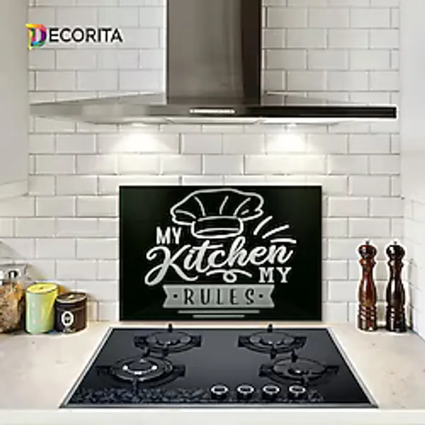 DECORITA My Kitchen My Rules Cam Ocak Arkası Koruyucu