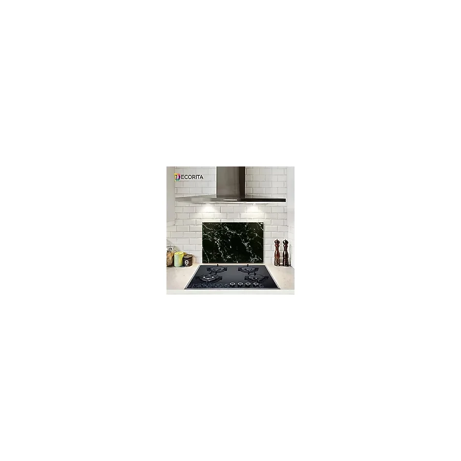 DECORITA Siyah Mermer Görünümlü Cam Ocak Arkası Koruyucu