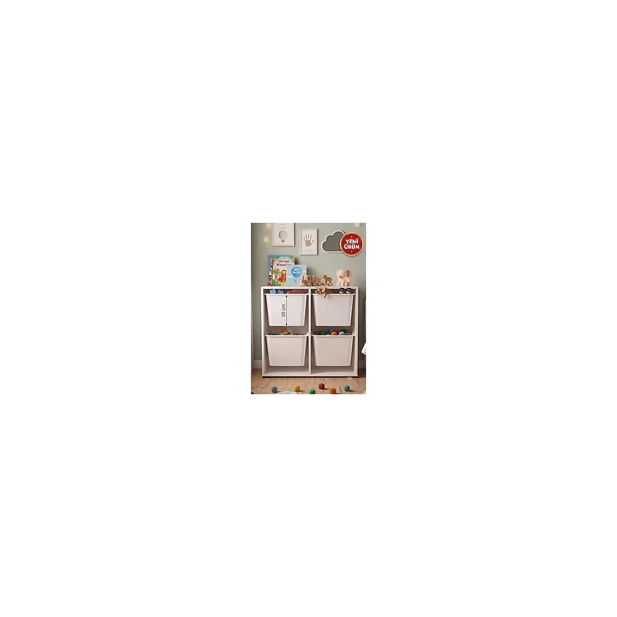 Decosense 4 Adet Ultra Büyük Çekmeceli 86 cm Beyaz Çocuk Odası Oyuncak Dolabı ve Çok Amaçlı Saklama Ünitesi - Depolayıcı Düzenleyici Organizer