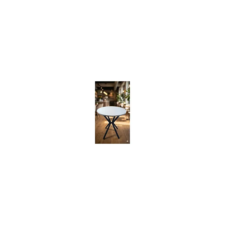 Decosense 70 cm Siyah Metal Ayak 2-3 Kişilik Yuvarlak Masa Mutfak Masası Balkon Masası Kafe Masası Ofis Masası - Beyaz