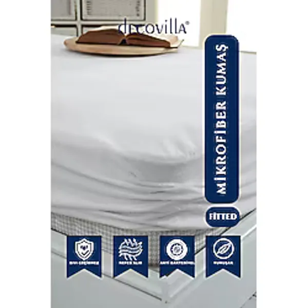 Decovilla Micro Fitted Full Kenar Su Sıvı Geçirmez Yatak Koruyucu Alez Çarşaf Beyaz