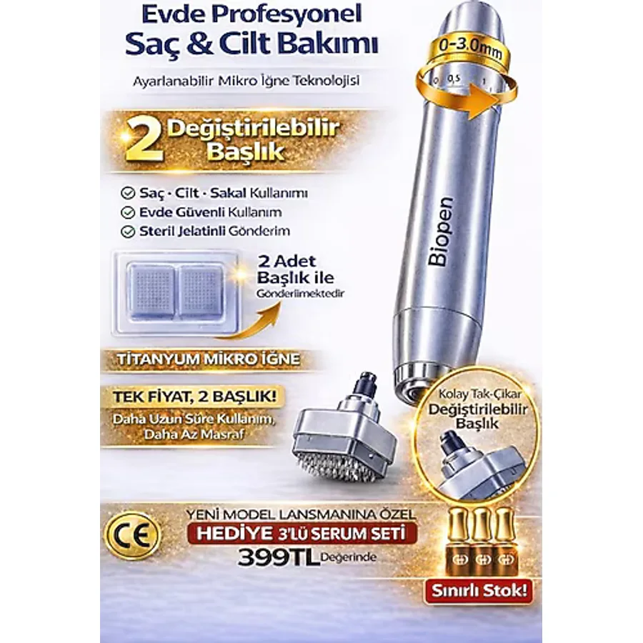 DeepSurge Değiştirilebilir Başlık Ayarlanabilir Titanyum İğne Ölçülü Dermastamp Derma Stamp Dermaroller Roller