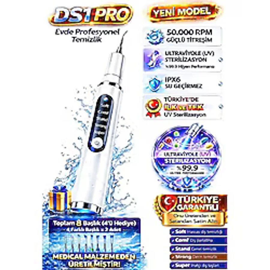 DeepSurge DS1 Şarjlı Diş Taşı Temizleme Cihazı, Diş Tartar Sökücü Plak Ve Leke Temizleyici, Diş Beyazlatma - 010 - Beyaz