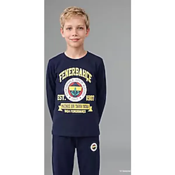 Defacto %100 Pamuk Fenerbahçe Lisanslı Bisiklet Yaka Uzun Kollu Üst Jogger Alt Pijama Takımı Erkek Çocuk